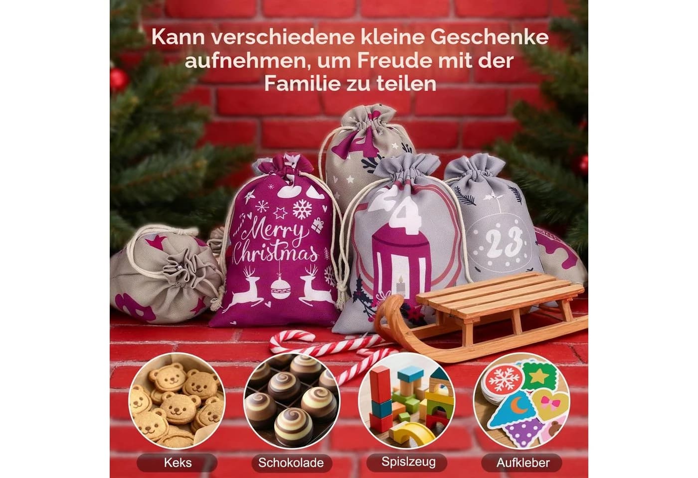Sorvyzxn Adventskalender zum Befüllen 24 Stoffsäckchen Bunt - Bild 3