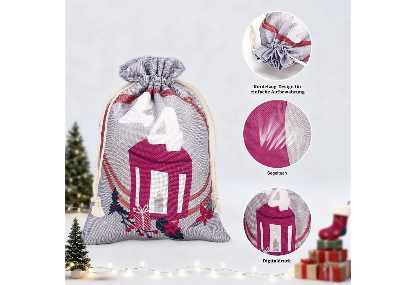 Sorvyzxn Adventskalender zum Befüllen 24 Stoffsäckchen Bunt - Bild 4