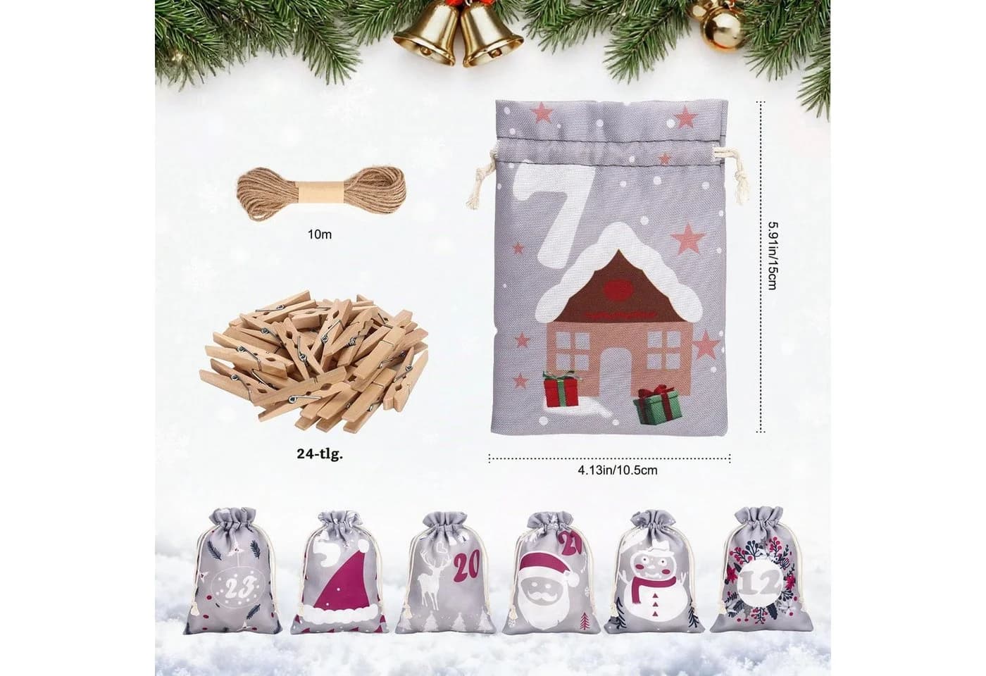 Sorvyzxn Adventskalender zum Befüllen 24 Stoffsäckchen Bunt - Bild 5