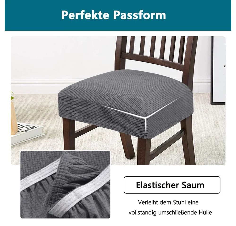 Diwzbyn Stuhlhusse Grau Stretch Bezug für Esszimmerstühle - Bild 4