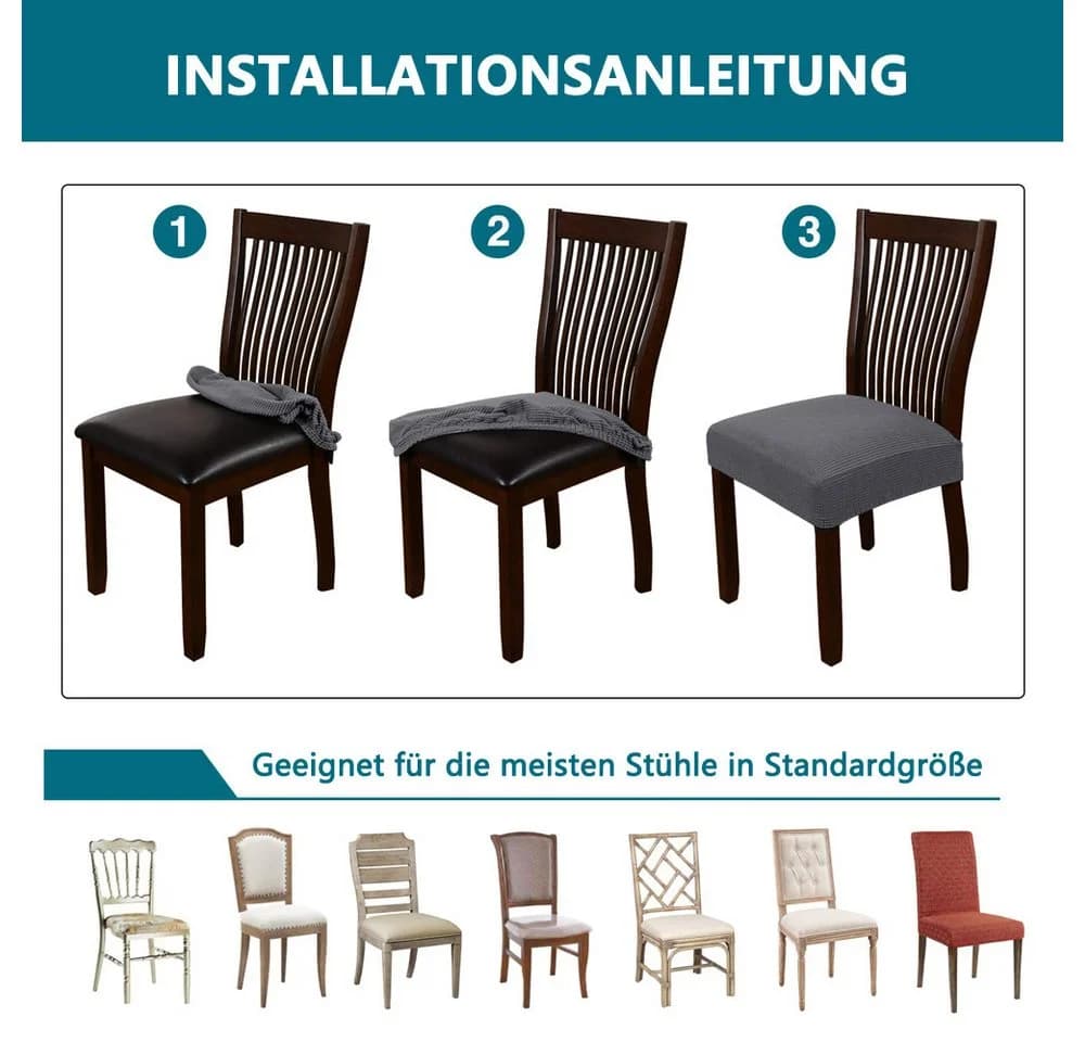 Diwzbyn Stuhlhusse Grau Stretch Bezug für Esszimmerstühle - Bild 5