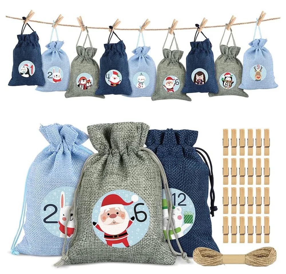 Bomiclss Adventskalender 24 Jutebeutel mit Druckdesign - Bild 2