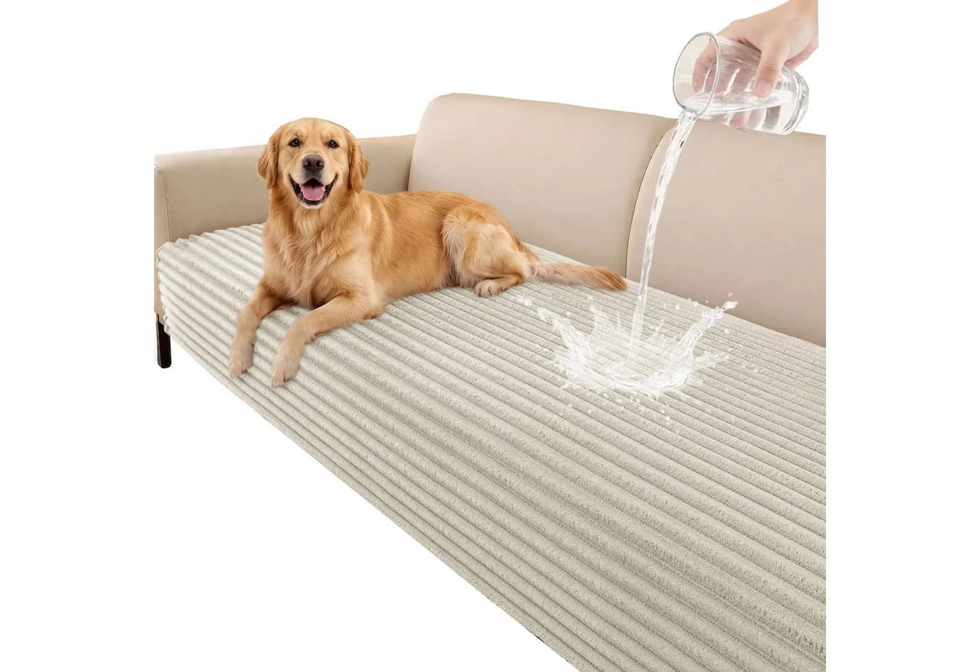 Zyronn Sofaschoner Wasserdicht Beige Flanell Kratzfest Rutschfest - Bild 2