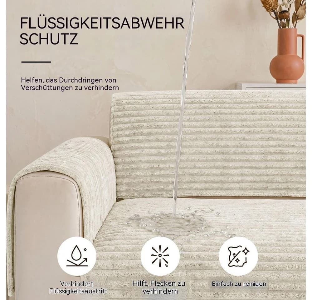 Zyronn Sofaschoner Wasserdicht Beige Flanell Kratzfest Rutschfest - Bild 4