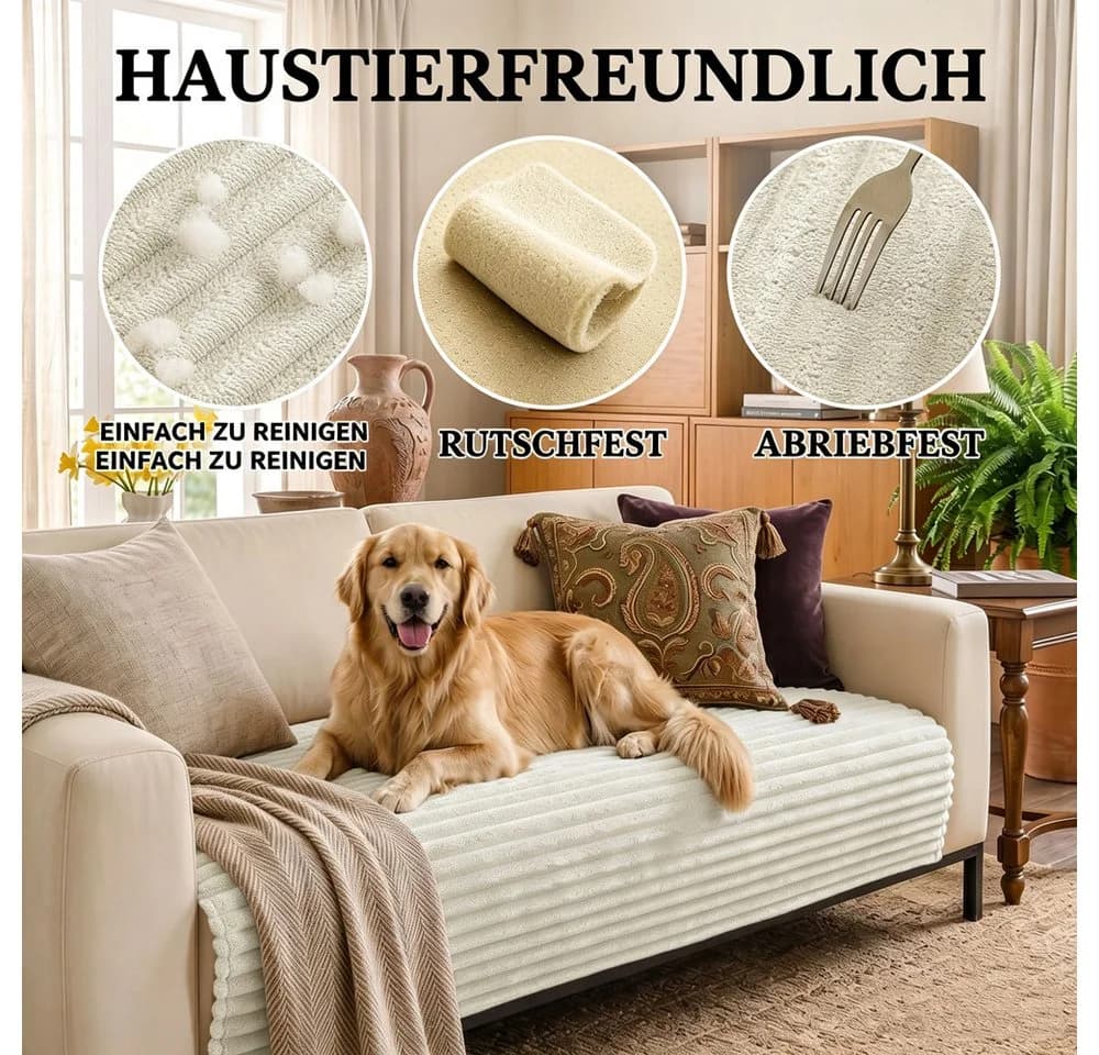 Zyronn Sofaschoner Wasserdicht Beige Flanell Kratzfest Rutschfest - Bild 5