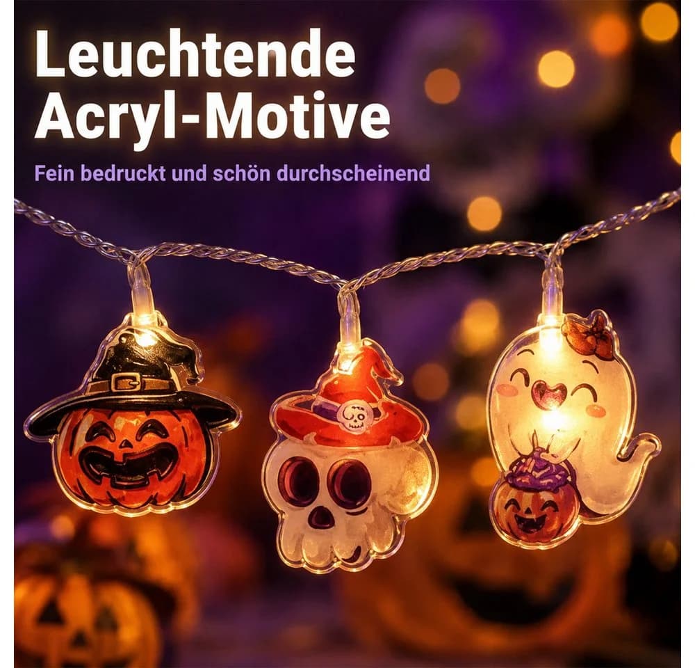 Bomiclss LED-Lichterkette Halloween Kürbis 20 LEDs 2 Modi Wetterfest