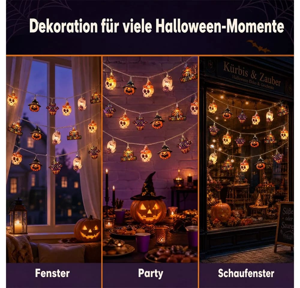 Bomiclss LED-Lichterkette Halloween Kürbis 20 LEDs 2 Modi Wetterfest - Bild 5