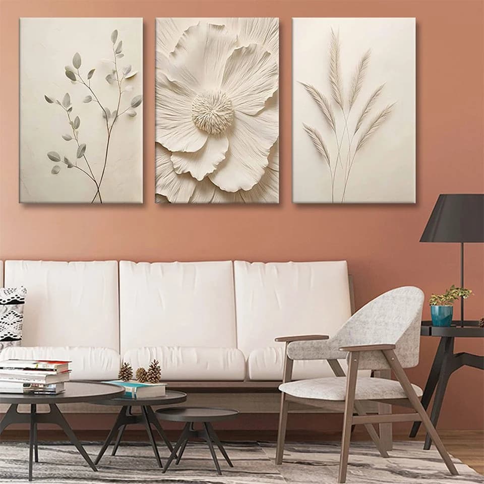 Zyronn Leinwandbild Boho Abstrakt 3er Set Beige Braun Ohne Rahmen - Bild 4