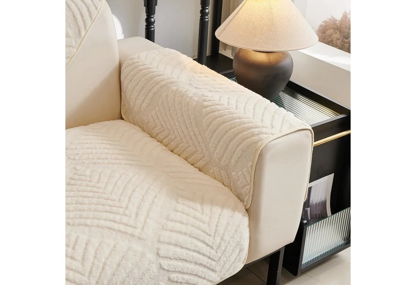 Zyronn Sofaschoner Beige Blattmuster Weich & Rutschfest