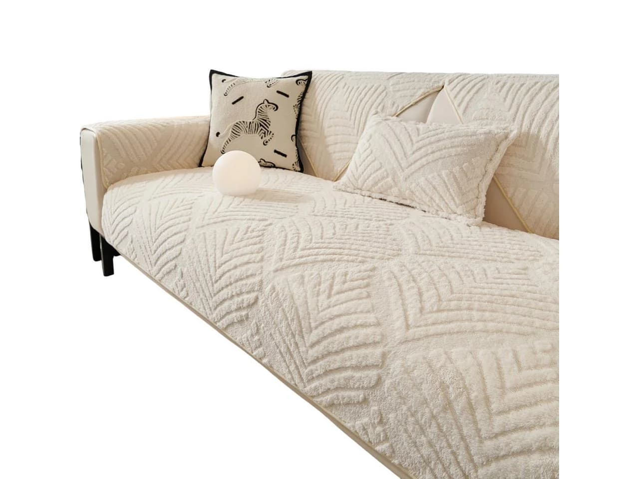 Zyronn Sofaschoner Beige Blattmuster Weich & Rutschfest - Bild 2
