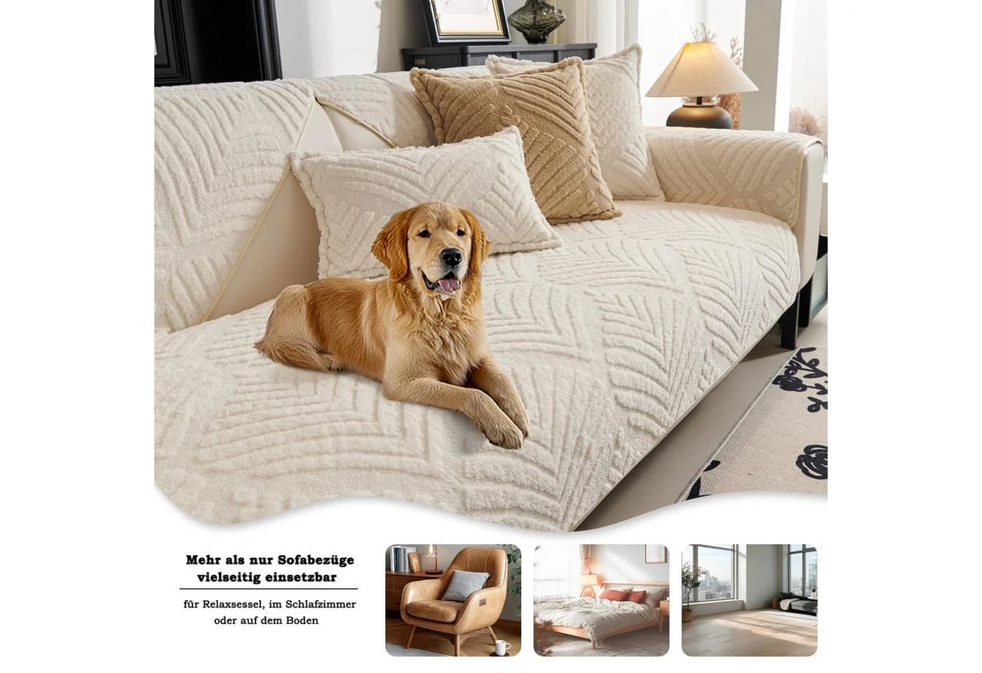 Zyronn Sofaschoner Beige Blattmuster Weich & Rutschfest - Bild 4
