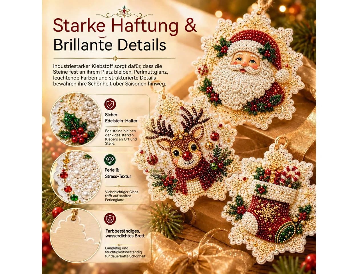 Bomiclss 6-teiliges Weihnachtsbaumschmuck-Set DIY Diamantmalerei - Bild 3