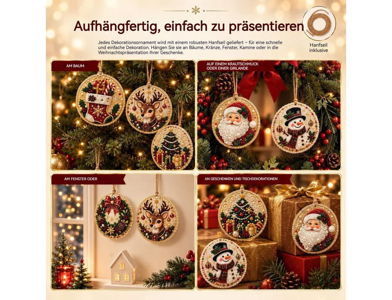 Bomiclss 6-teiliges Weihnachtsbaumschmuck-Set DIY Diamantmalerei - Bild 5