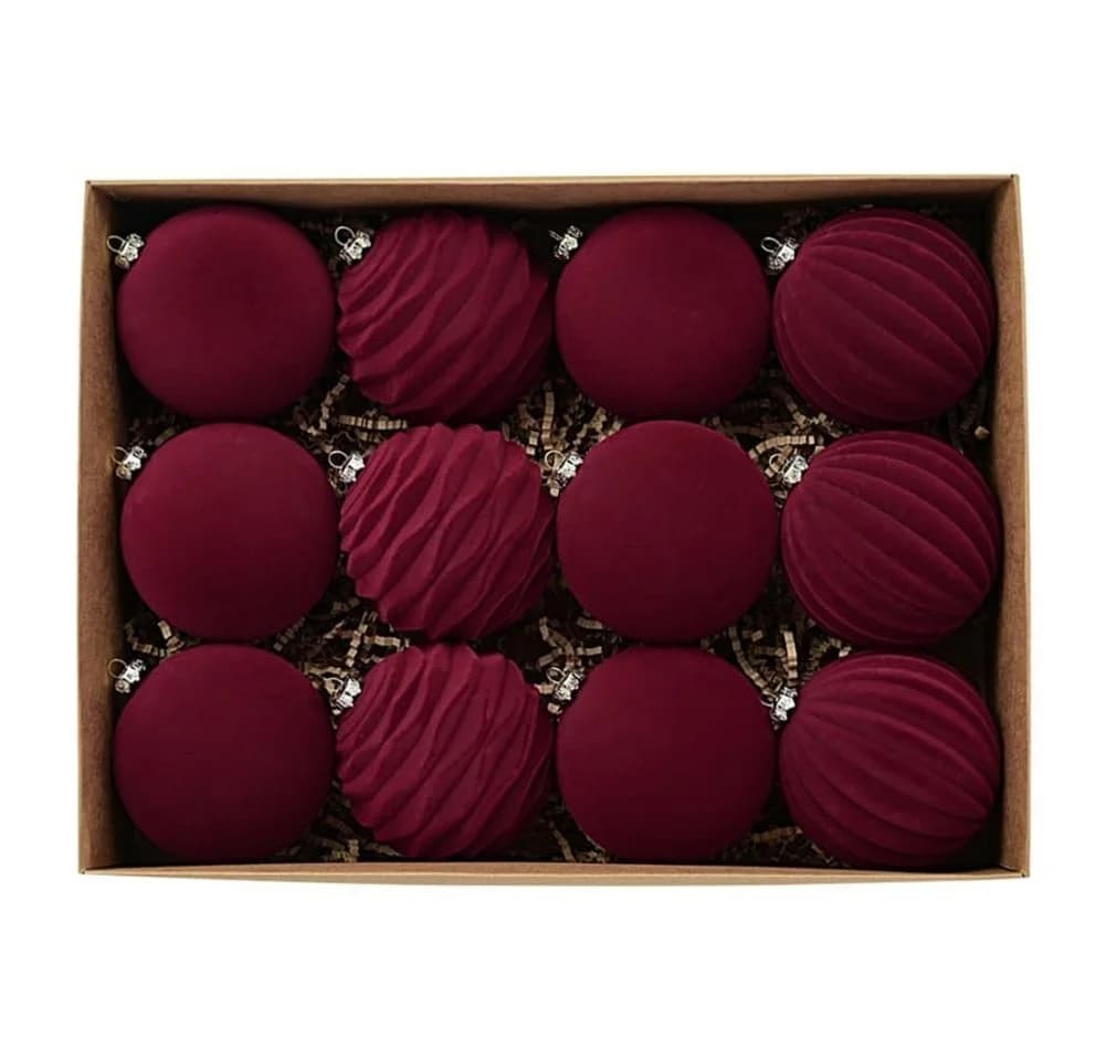 Bomiclss Weihnachtsbaumkugel 12er Set Samt rot - Bild 2