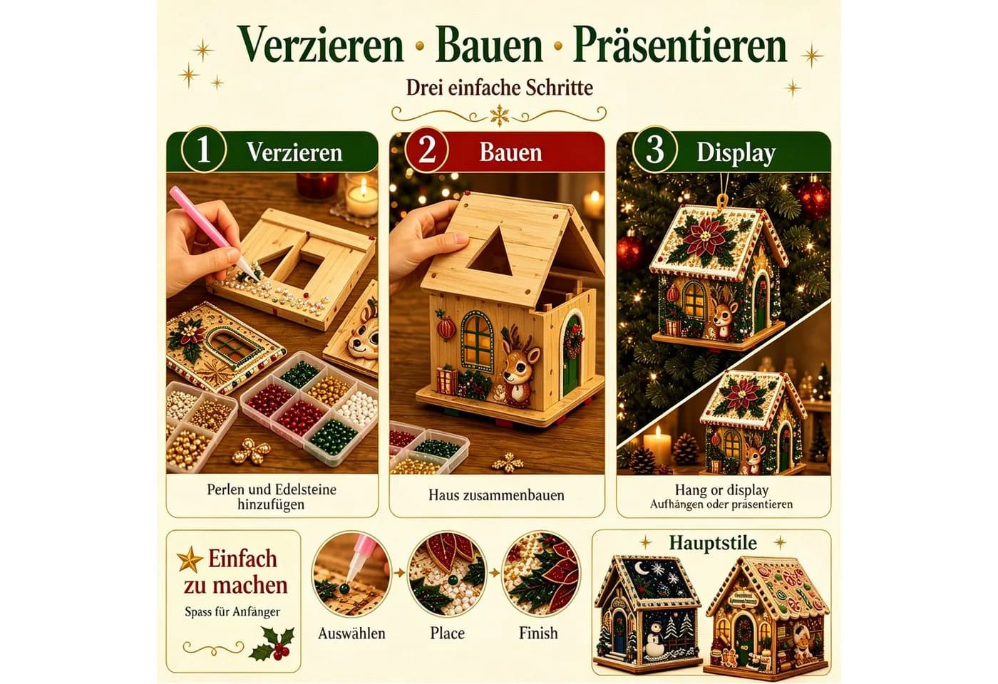 CLTYQ DIY-Diamantmalerei-Set 3D-Weihnachtshaus Bunt - Bild 5