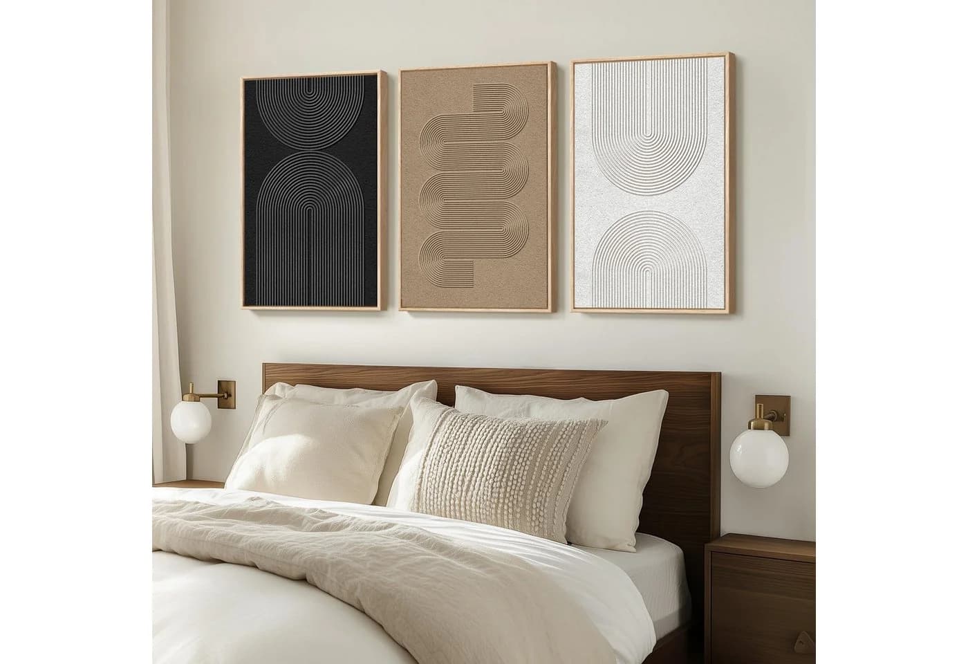 Zyronn Leinwandbild 3-teilig Schwarz/Weiß/Gold Minimalistisch - Bild 5