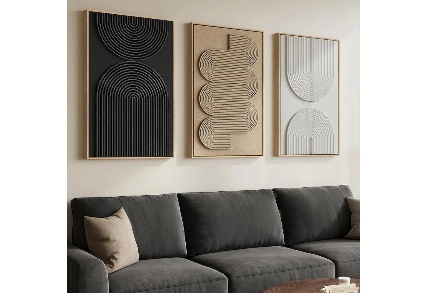 Agger Leinwandbild 3-teilig Schwarz/Weiß/Gold Geometrisch