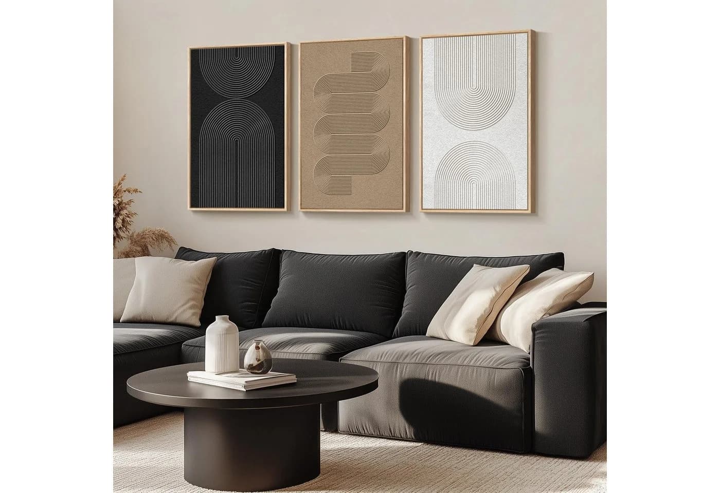 Agger Leinwandbild 3-teilig Schwarz/Weiß/Gold Geometrisch - Bild 5