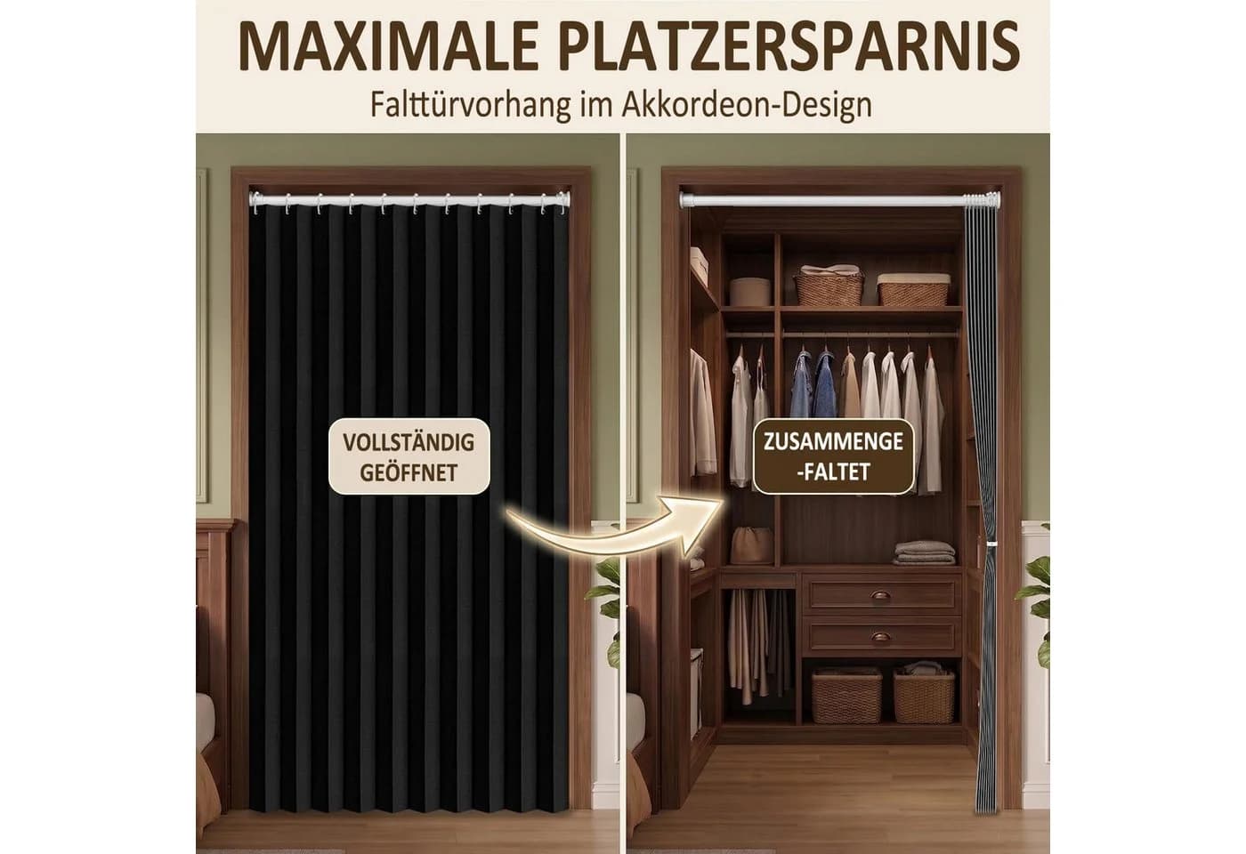 Zyronn Türvorhang Plissiert Halbtransparent Beige - Bild 3
