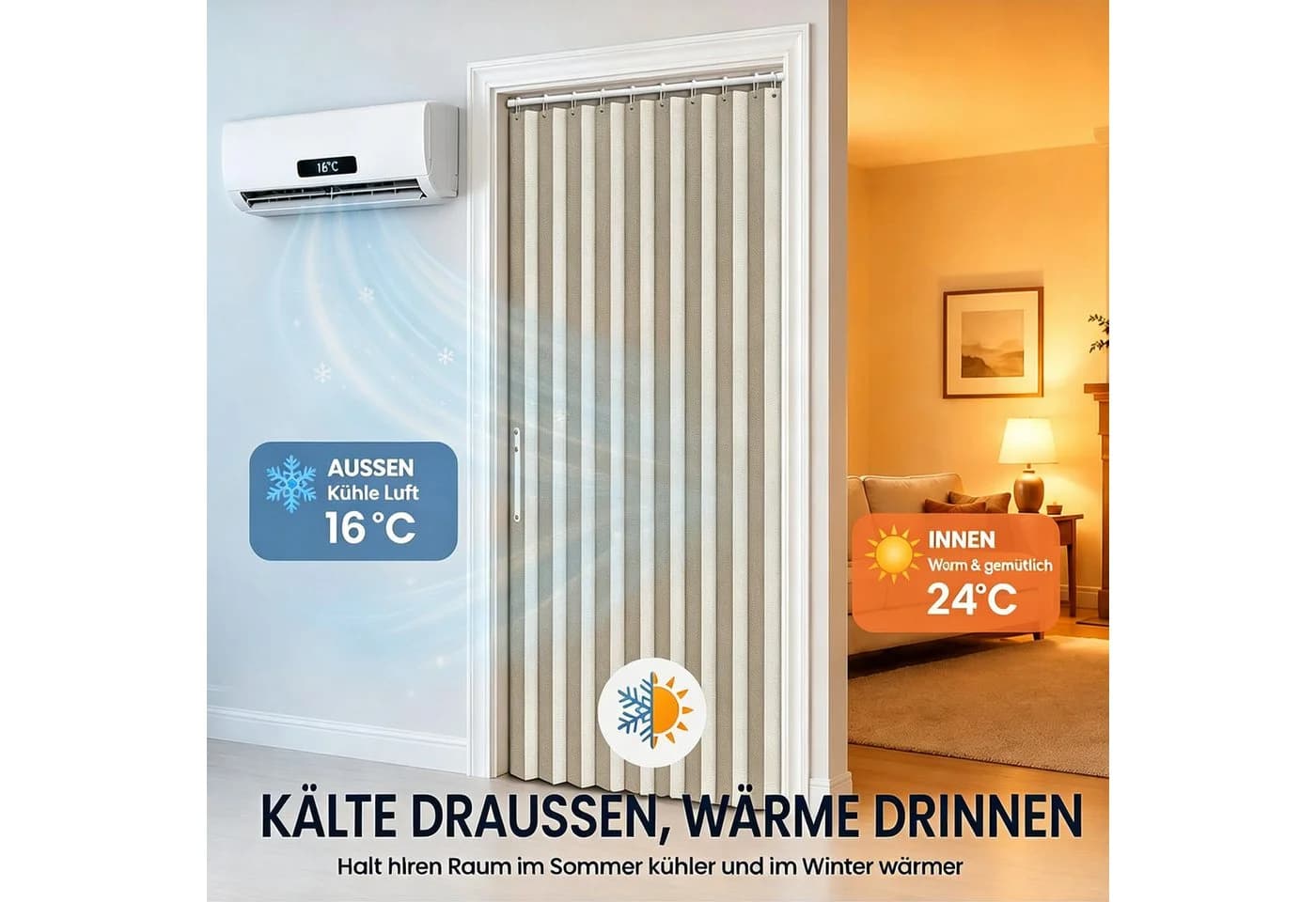 Zyronn Türvorhang Plissiert Halbtransparent Beige - Bild 4
