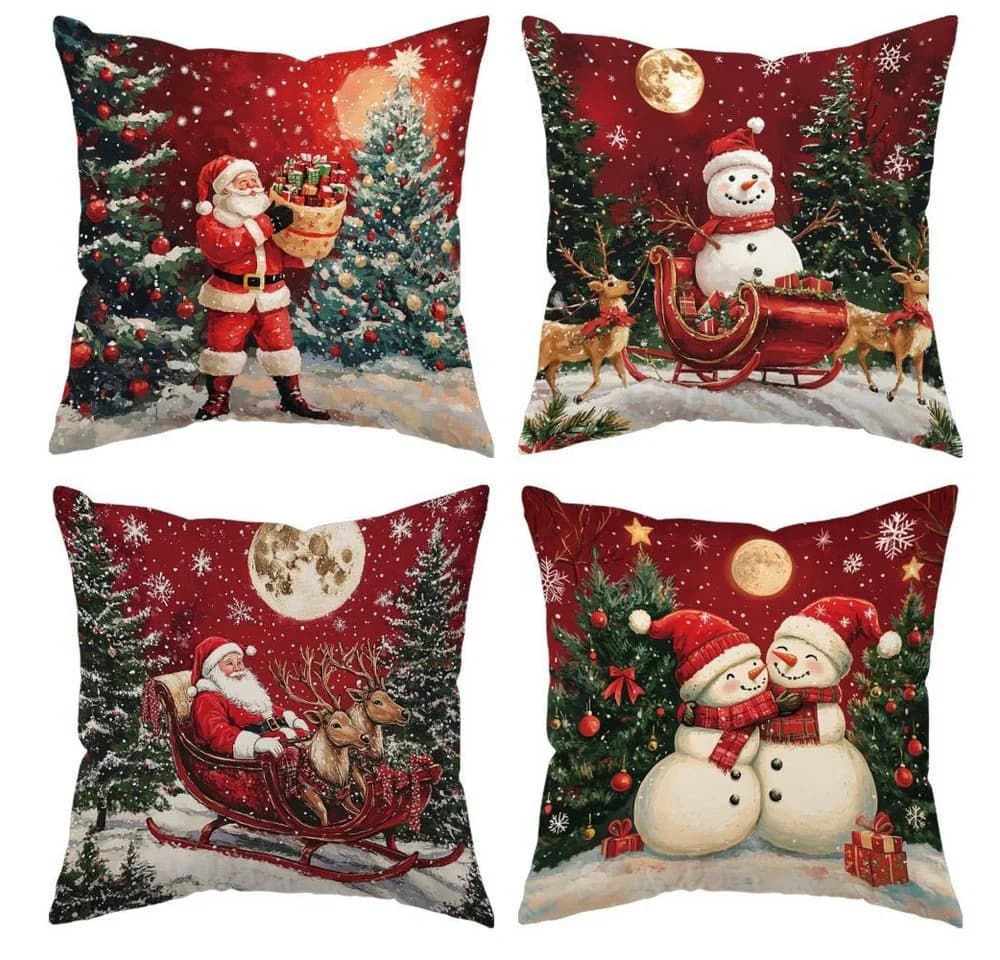 Bomiclss 4-teiliger Weihnachtskissenbezug Set Leinen 45x45 cm - Bild 2