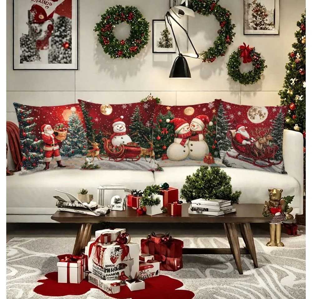 Bomiclss 4-teiliger Weihnachtskissenbezug Set Leinen 45x45 cm - Bild 5