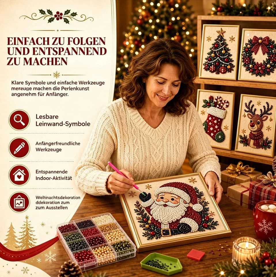 CLTYQ DIY Weihnachts-Perlenbild Set mit Rahmen & Diamantmalerei