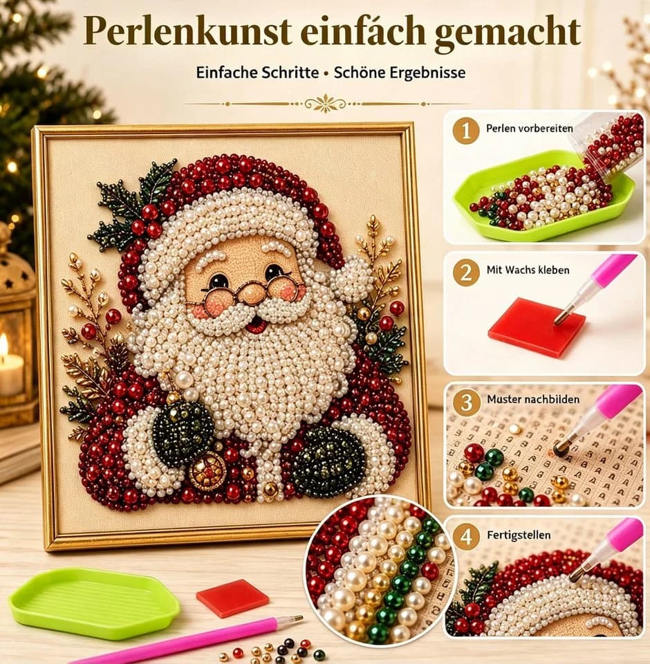 CLTYQ DIY Weihnachts-Perlenbild Set mit Rahmen & Diamantmalerei - Bild 3