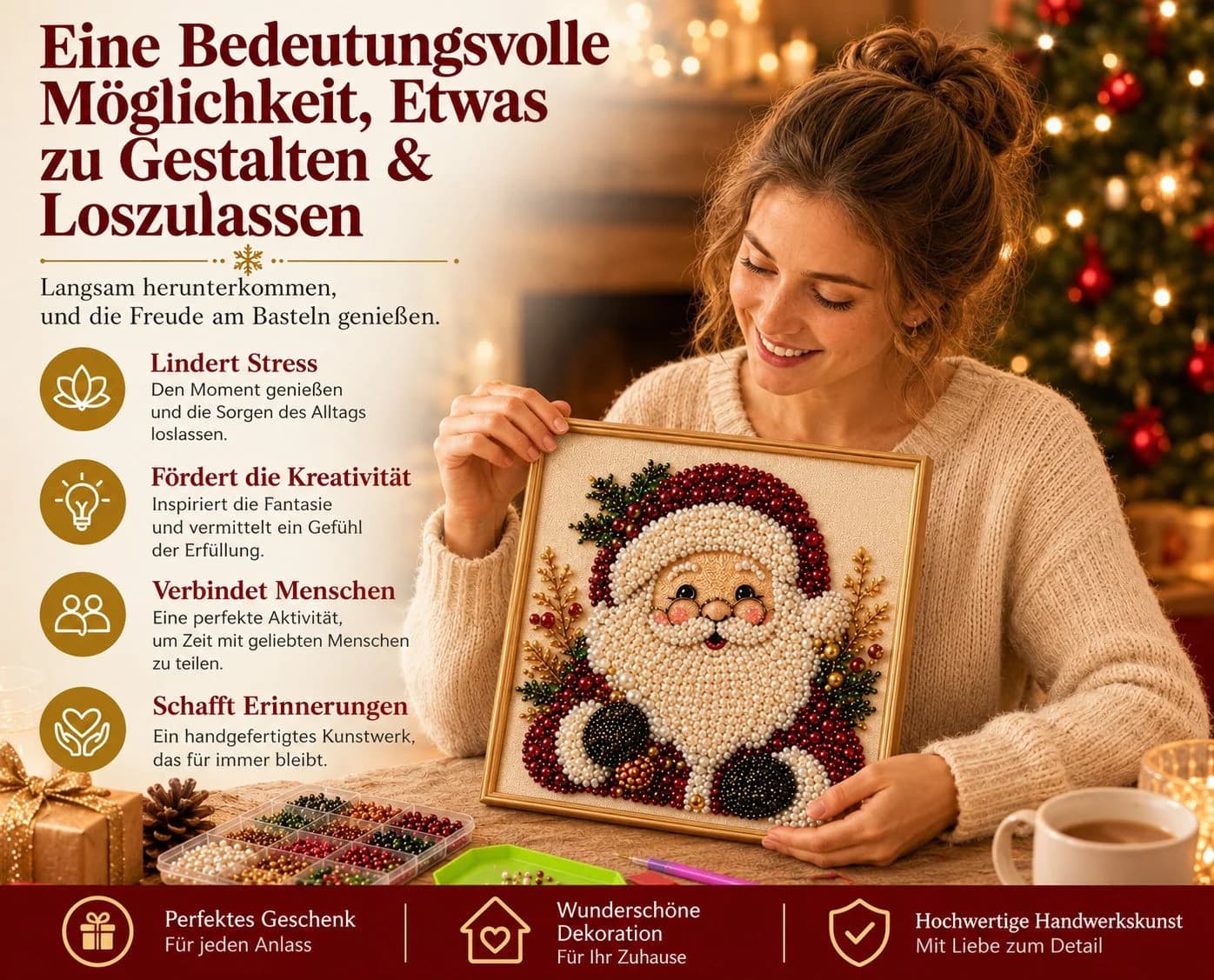 CLTYQ DIY Weihnachts-Perlenbild Set mit Rahmen & Diamantmalerei - Bild 4