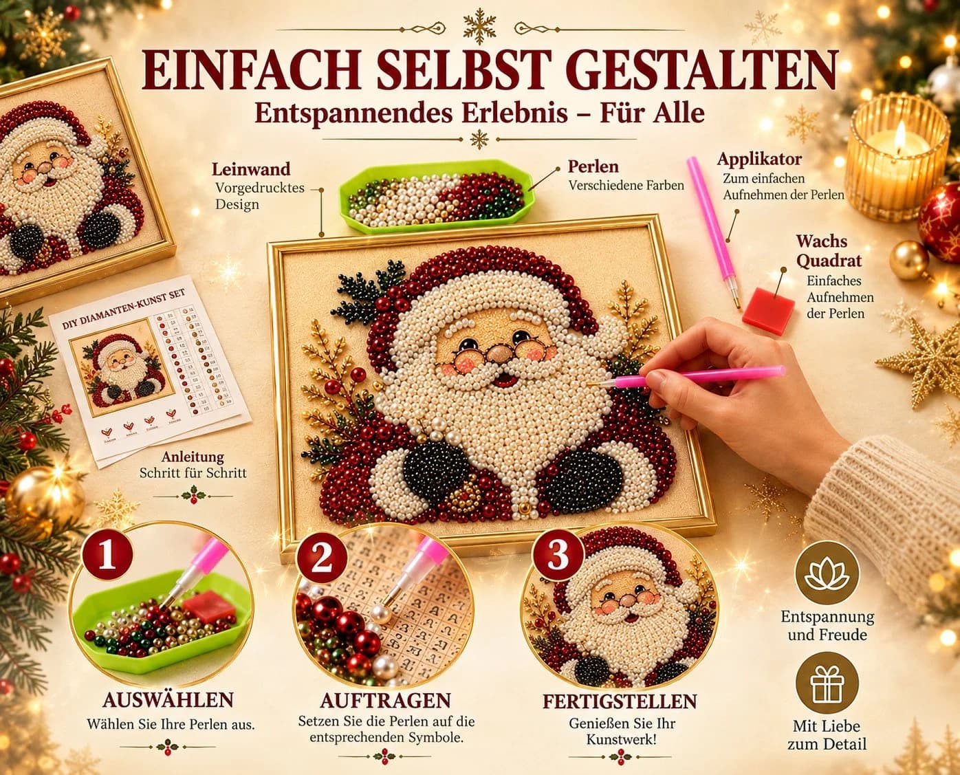 CLTYQ DIY Weihnachts-Perlenbild Set mit Rahmen & Diamantmalerei - Bild 5