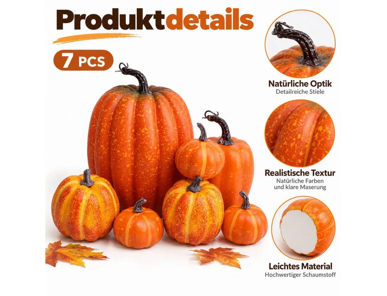 Sorvyzxn Dekofigur Künstliche Kürbisse 7er Set Orange