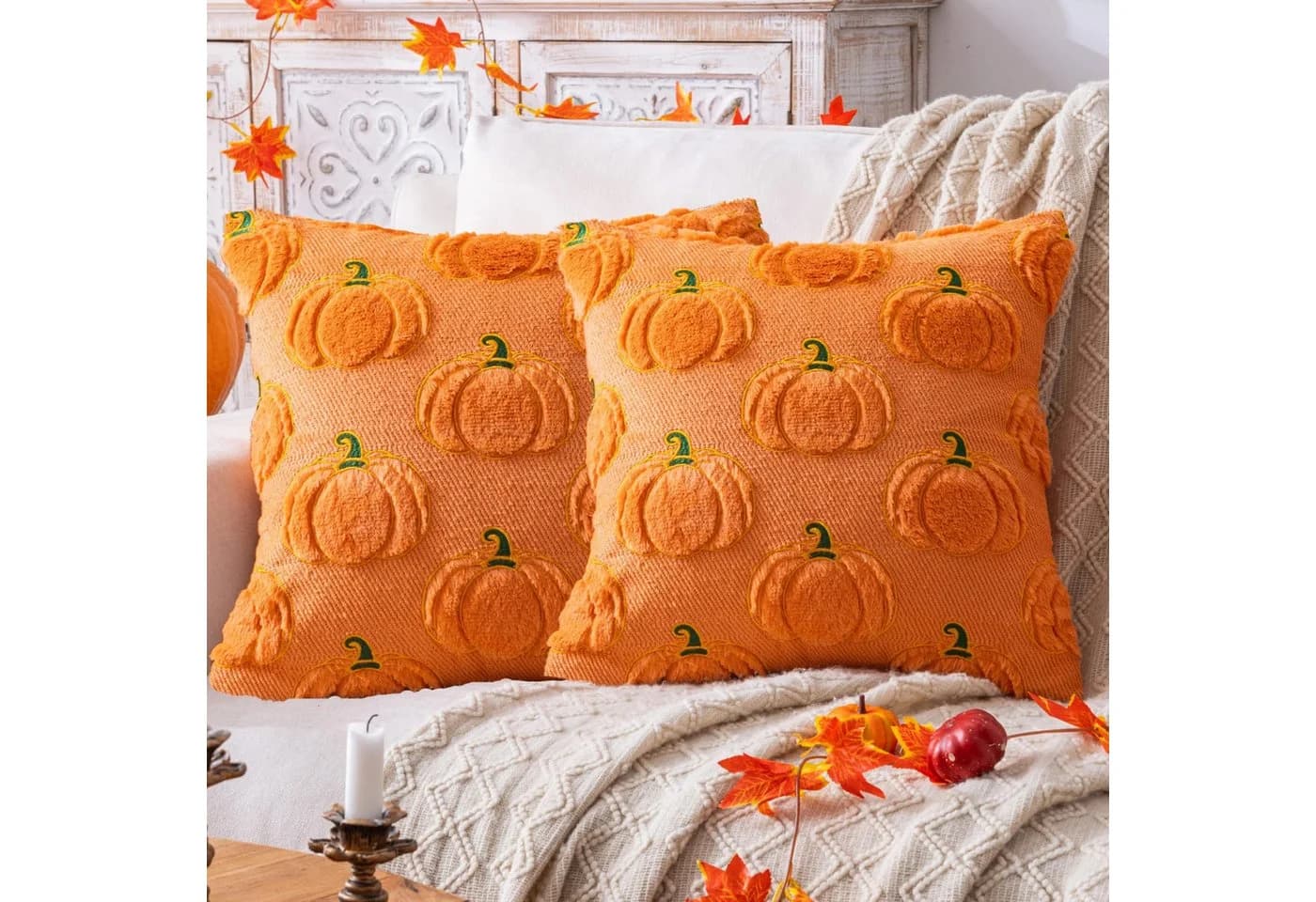 Sorvyzxn Kissenbezüge 2er Set Orange Kürbis-Herbstmotiv - Bild 2