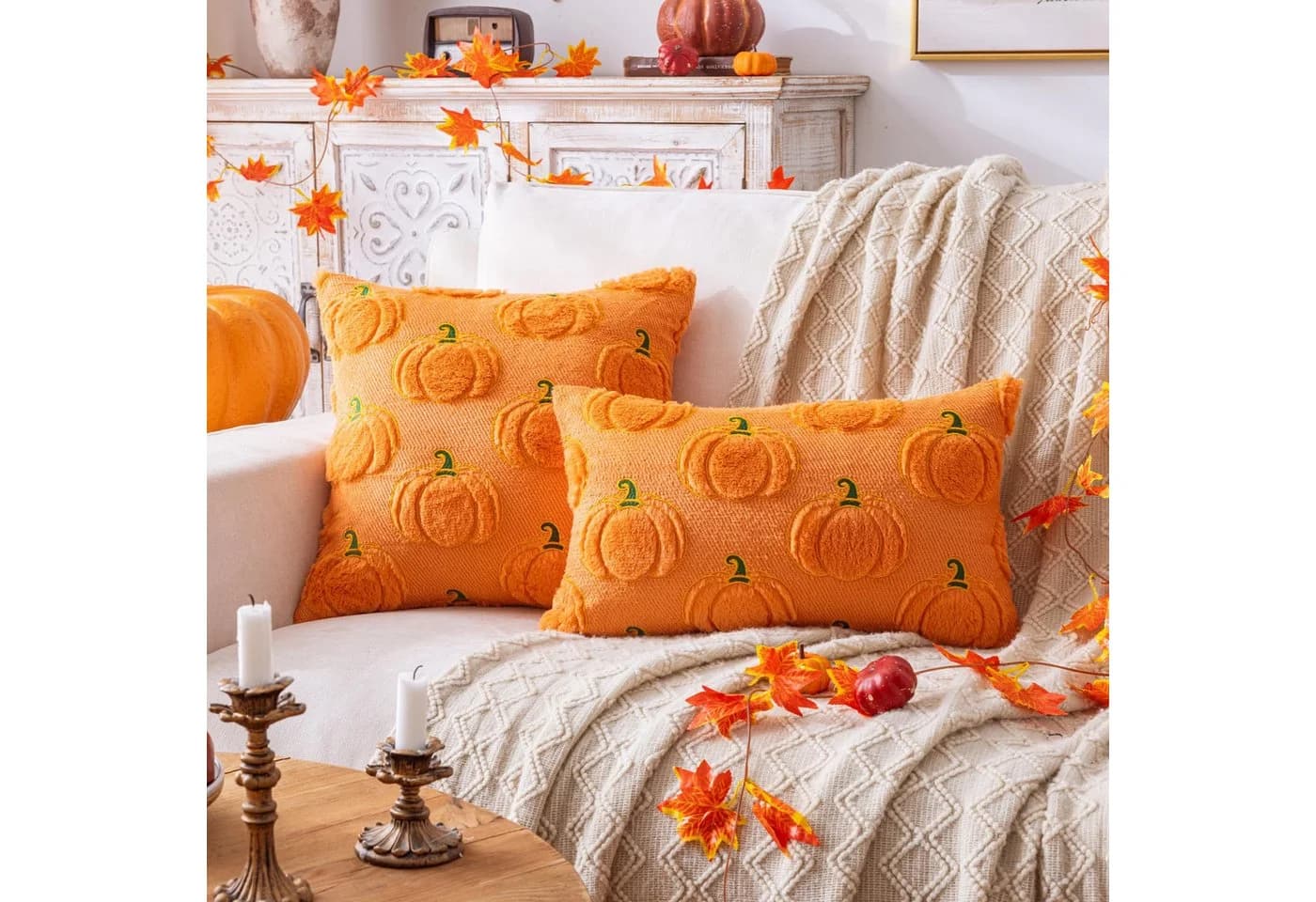 Sorvyzxn Kissenbezüge 2er Set Orange Kürbis-Herbstmotiv - Bild 5