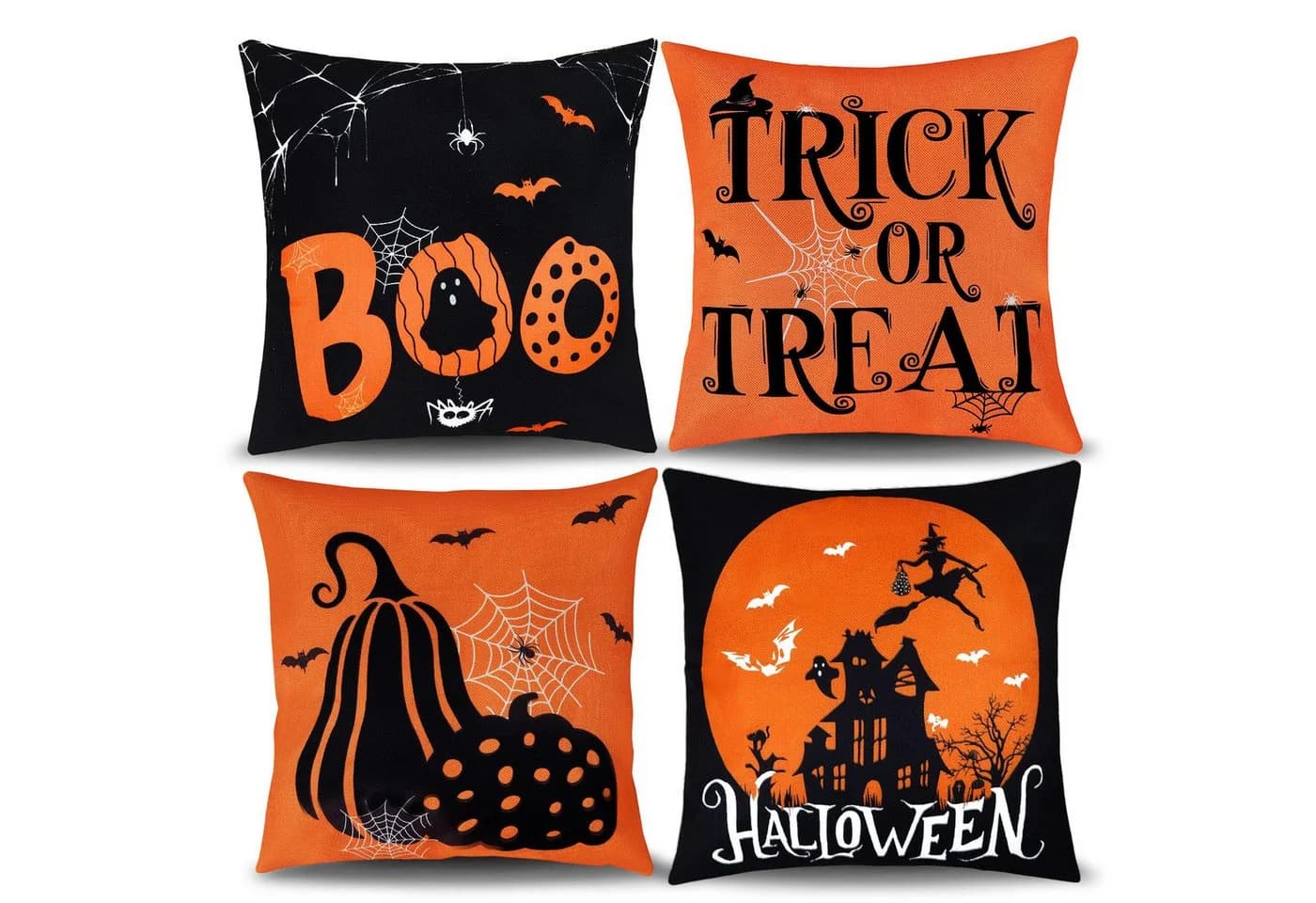 Sorvyzxn Kissenbezüge Halloween 4er Set Grün Orange Schwarz - Bild 2