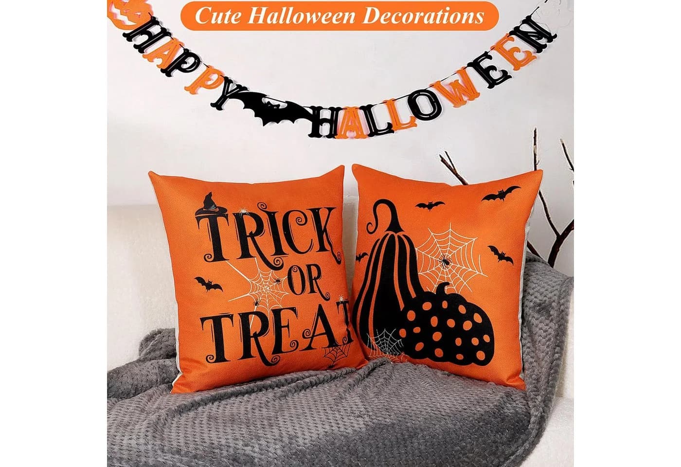 Sorvyzxn Kissenbezüge Halloween 4er Set Grün Orange Schwarz - Bild 5