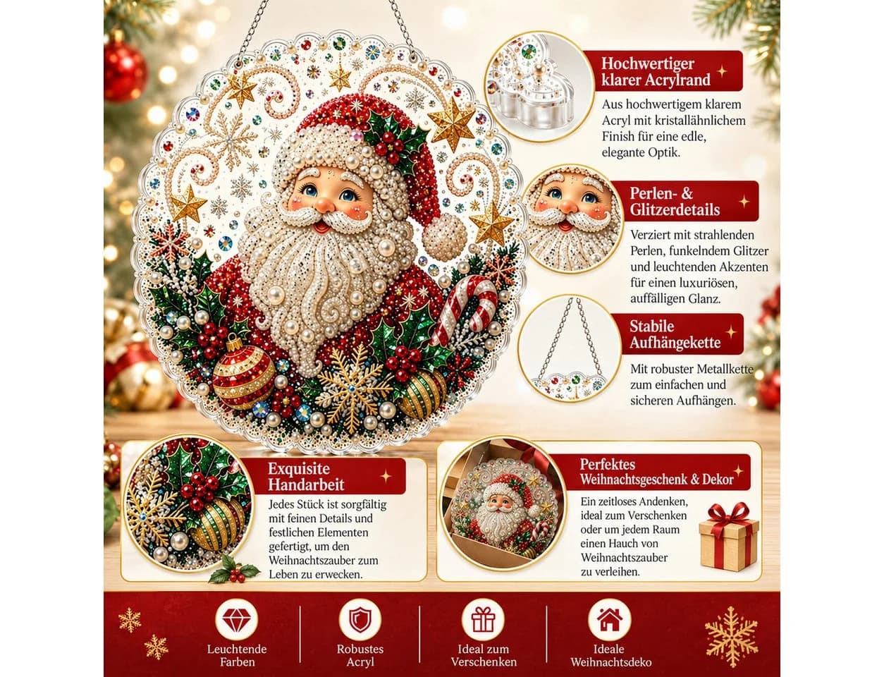 Sorvyzxn Weihnachtsfigur Diamant-Bastelset 25x25cm mit Strasssteinen - Bild 4