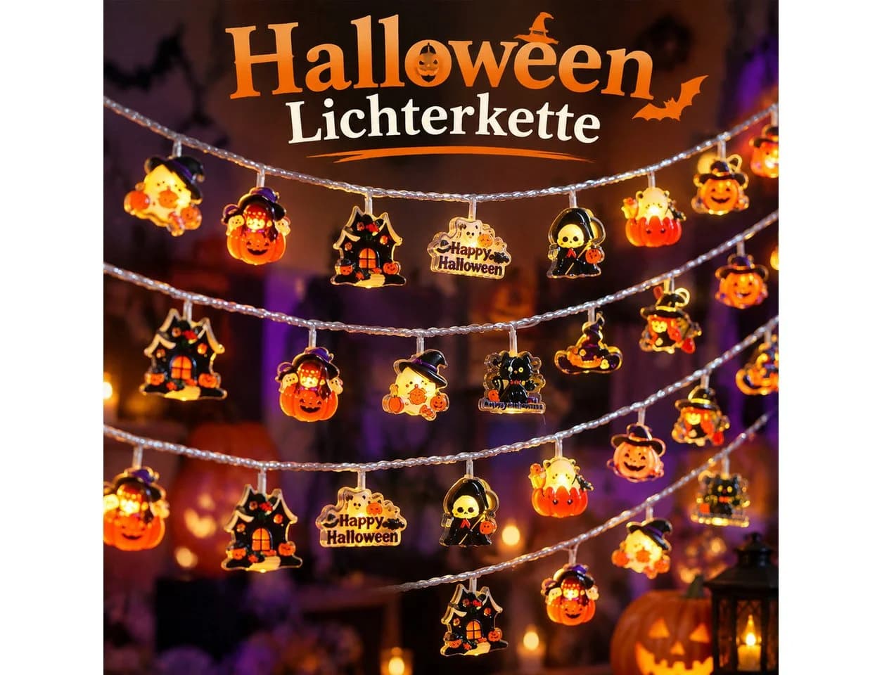 nsihing LED-Lichterkette Halloween 30 LEDs Kürbis & Geister