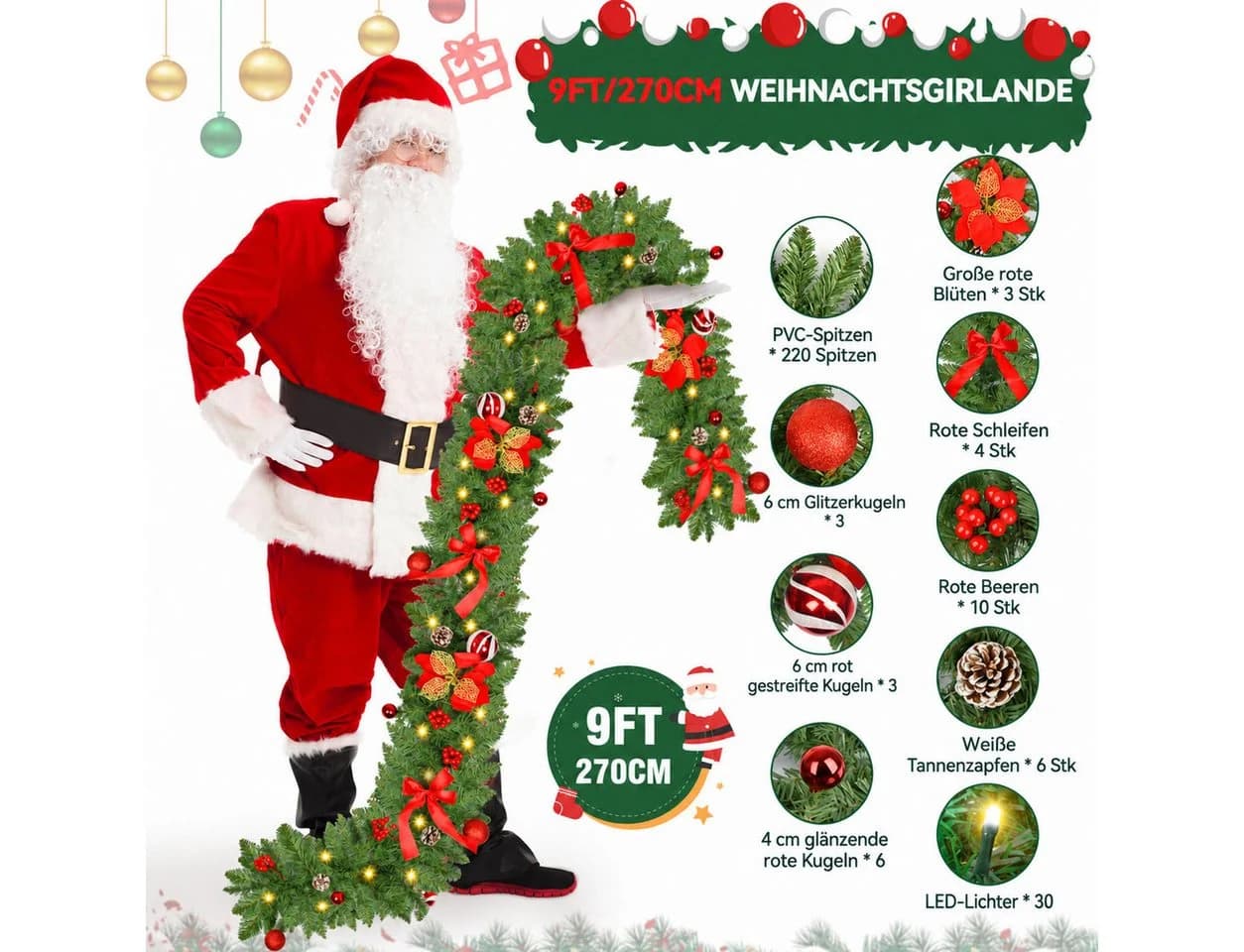 nsihing LED-Girlande 2,7m 30 LED 8 Modi Timer Weihnachten - Bild 3