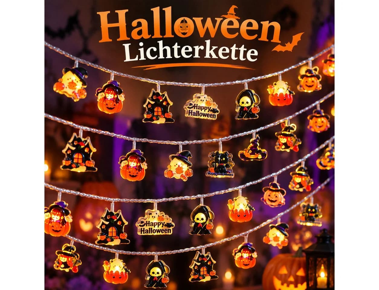 nsihing LED-Lichterkette Halloween 3 m 20 LEDs Kürbis & Geister - Bild 2