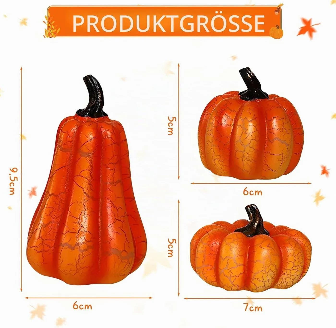nsihing LED-Dekofigur Kürbis Herbstdeko 3er Set Orange