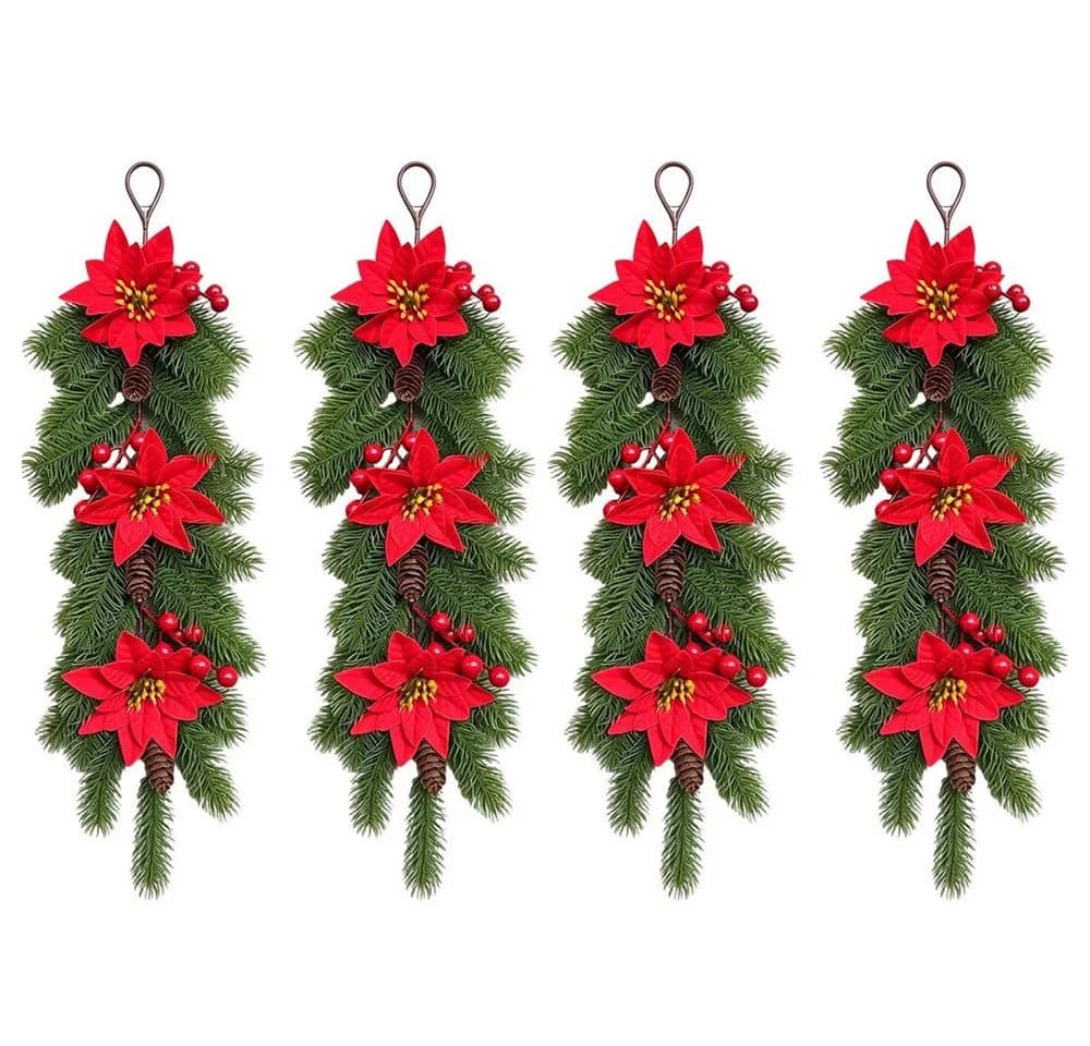 Bomiclss Weihnachts-Girlande Grün/Rot 4-tlg. Künstlicher Blumenkranz - Bild 2