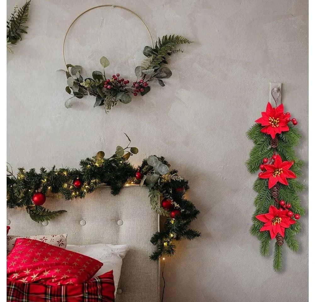 Bomiclss Weihnachts-Girlande Grün/Rot 4-tlg. Künstlicher Blumenkranz - Bild 3