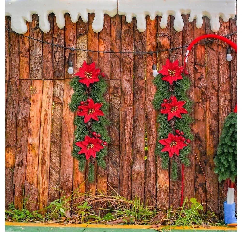 Bomiclss Weihnachts-Girlande Grün/Rot 4-tlg. Künstlicher Blumenkranz - Bild 5