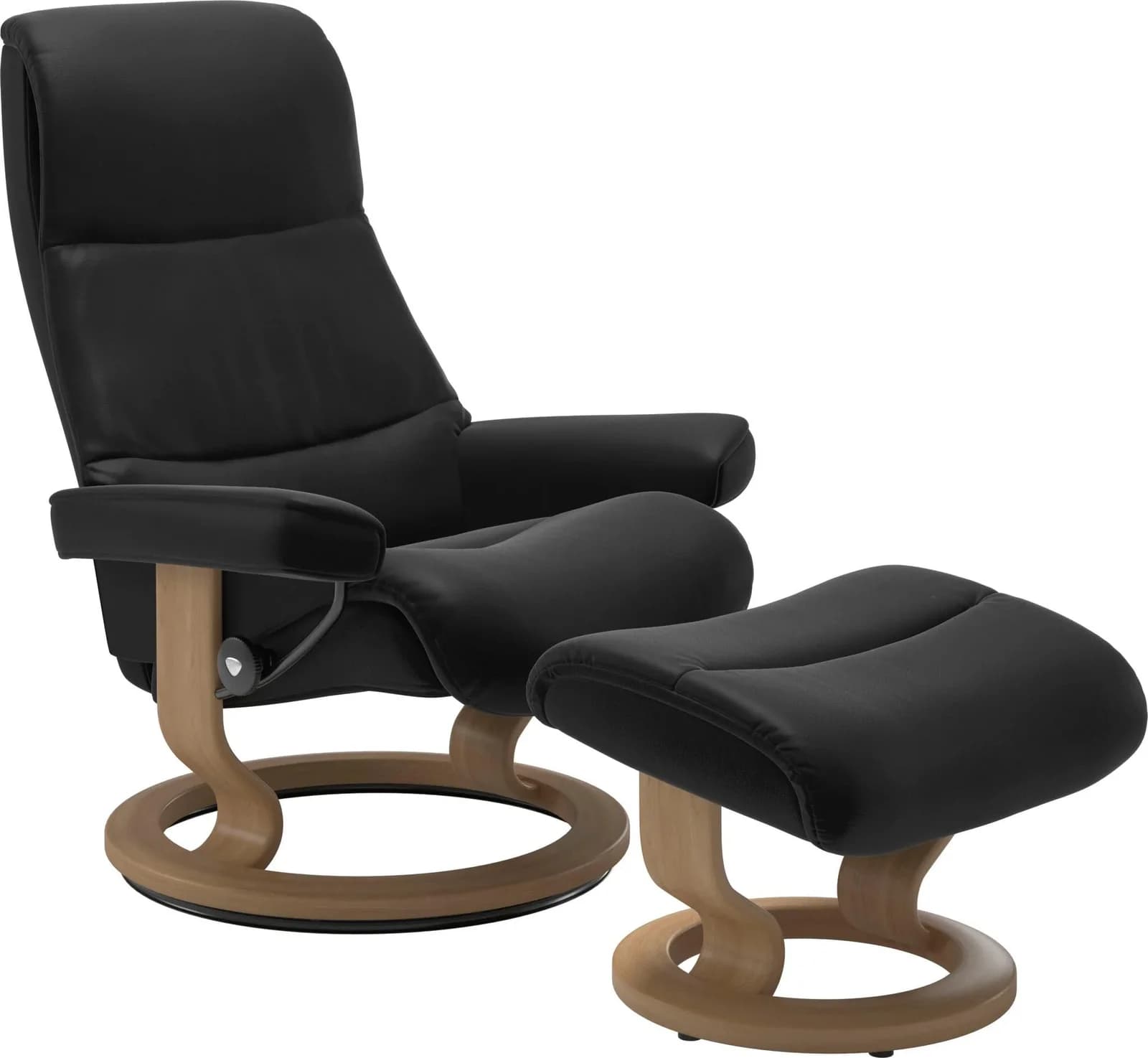 STRESSLESS View Fußhocker Schwarz Leder PALOMA Eiche Massivholz
