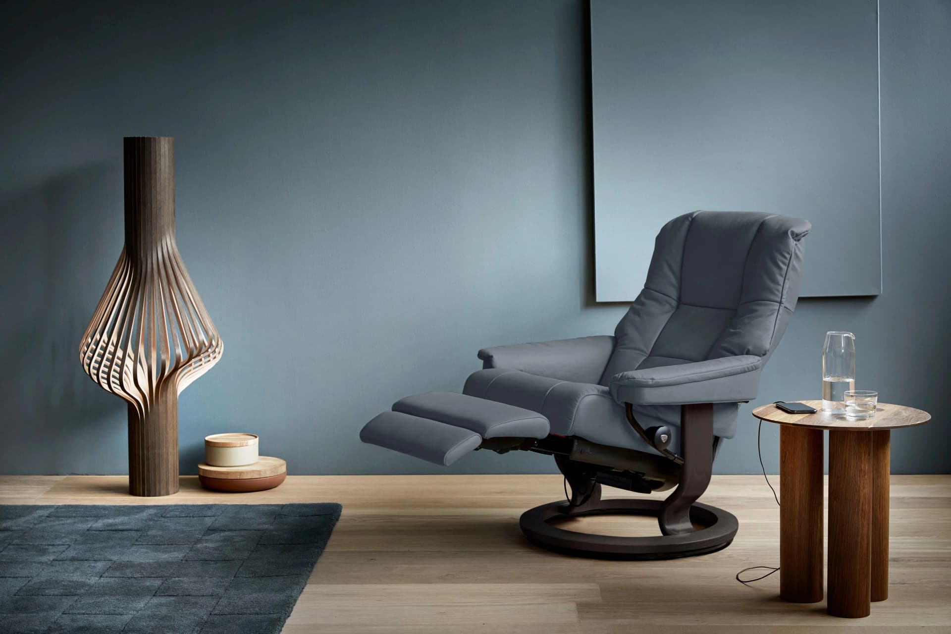 STRESSLESS Mayfair Relaxsessel Atlantic Blau Leder Classic Base