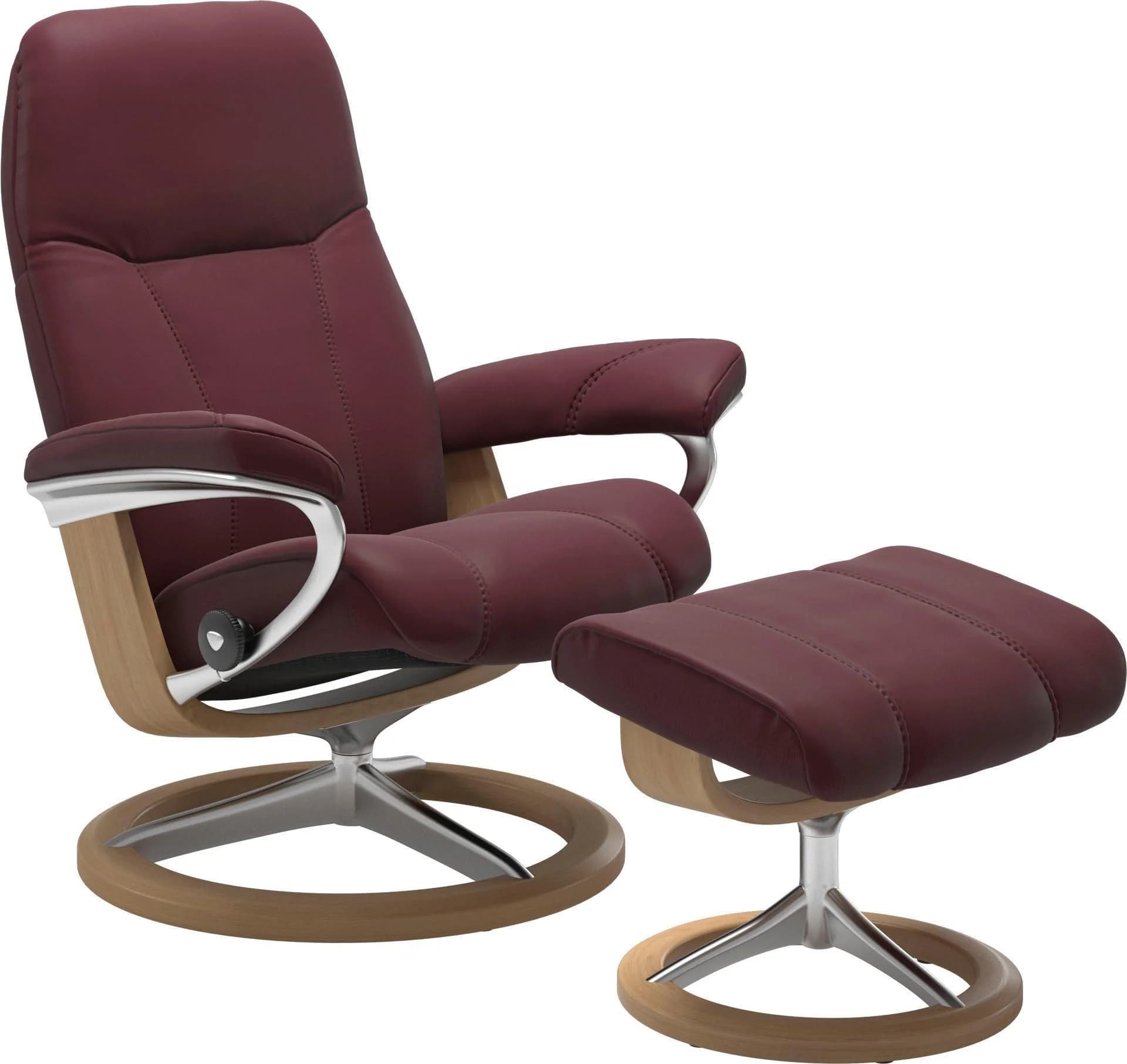 STRESSLESS Consul Relaxsessel Bordeaux Leder Signature Base Eiche