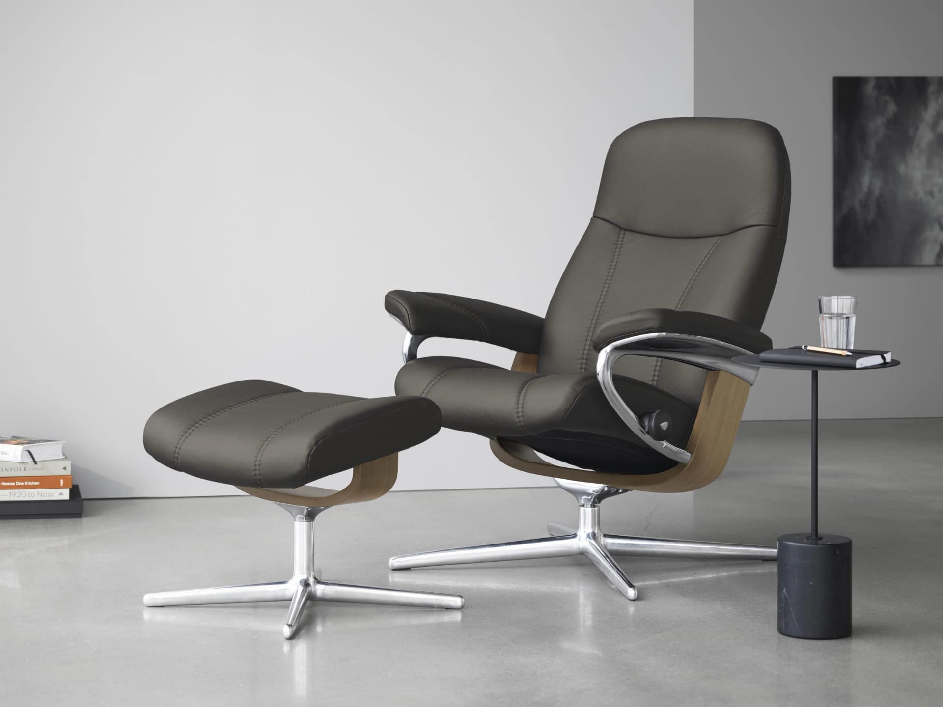 STRESSLESS Consul Fußhocker Grau PALOMA Leder Cross Base