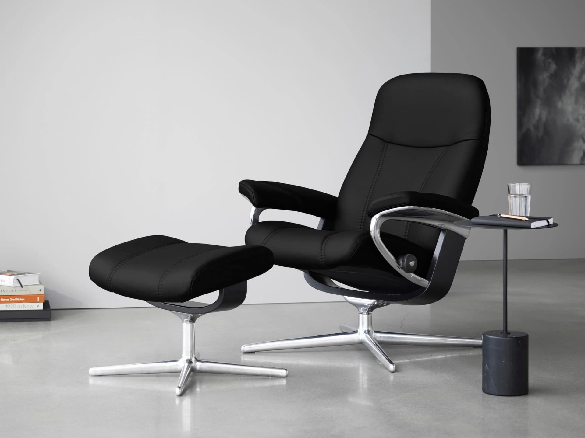 STRESSLESS Consul Fußhocker Schwarz PALOMA Leder Cross Base