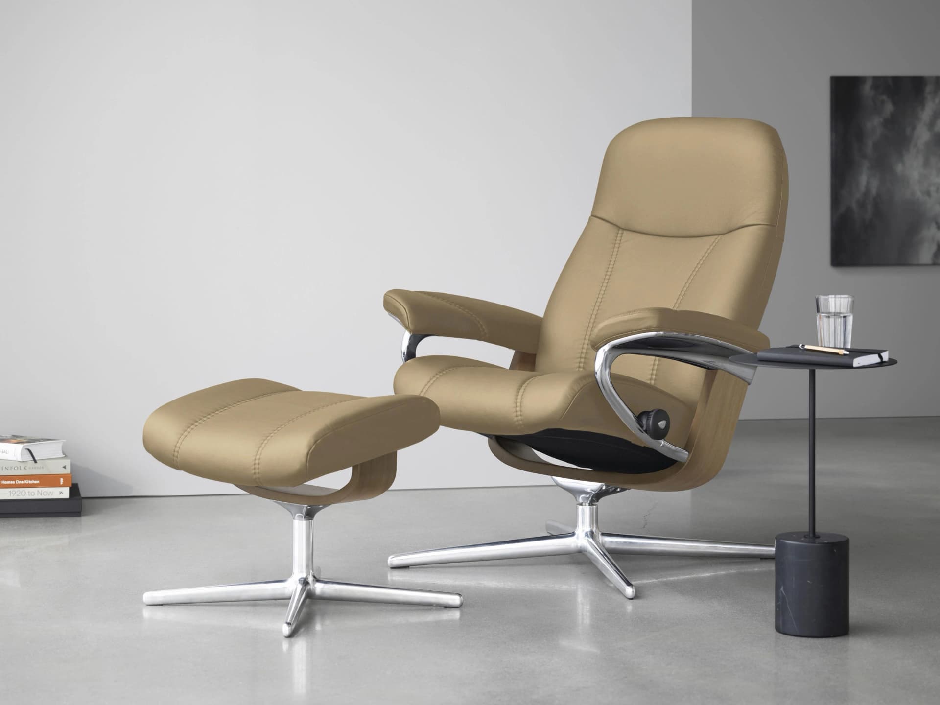 STRESSLESS Consul Fußhocker beige Leder PALOMA Cross Base