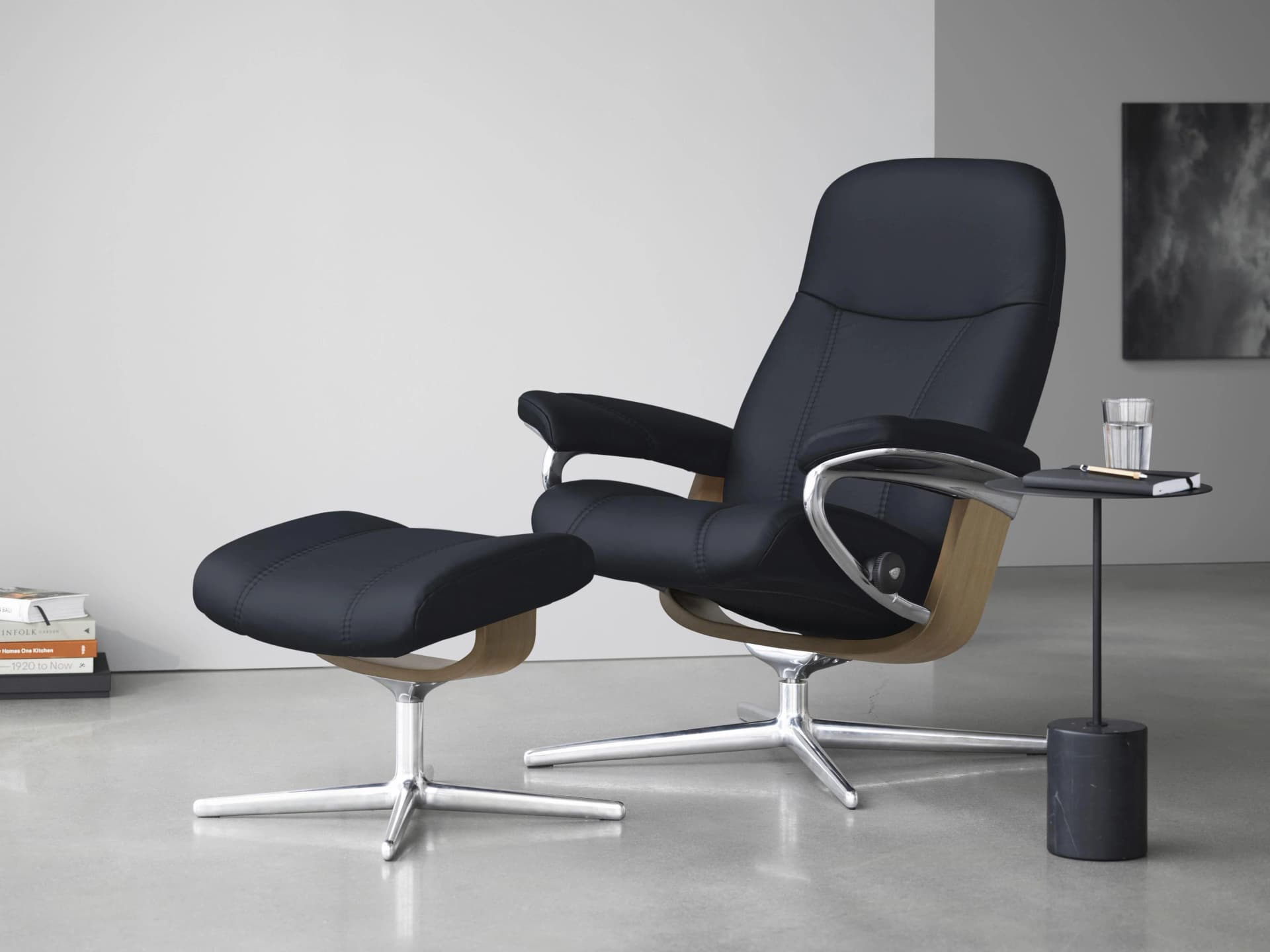STRESSLESS Fußhocker Consul shadow blau PALOMA Leder Cross Base